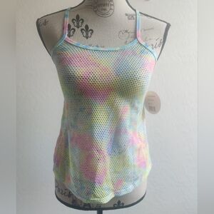 🆕 Tie-dye Rainbow Multicolor Mesh Fishnet Tank Top bathing suit cover festival